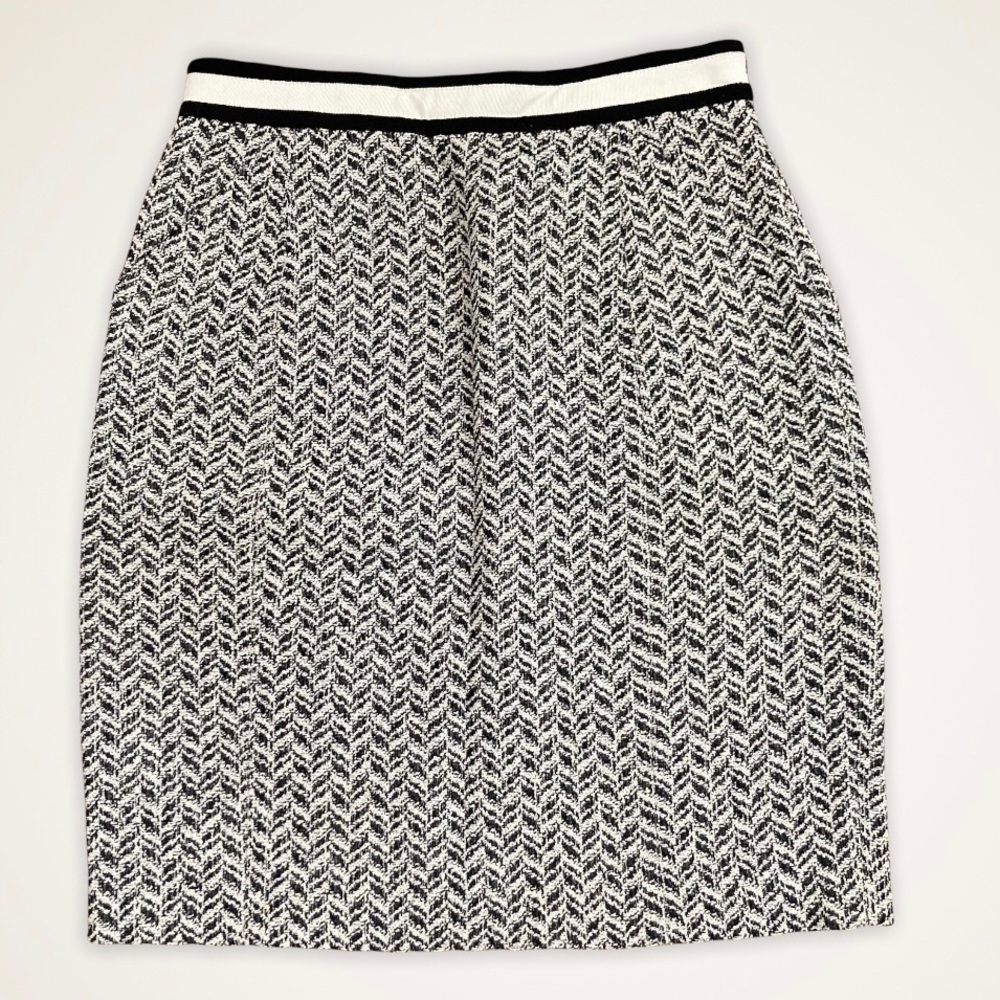 Milly of New York Herringbone Pencil Skirt Women’s Size 6 Wool Blend Black White
